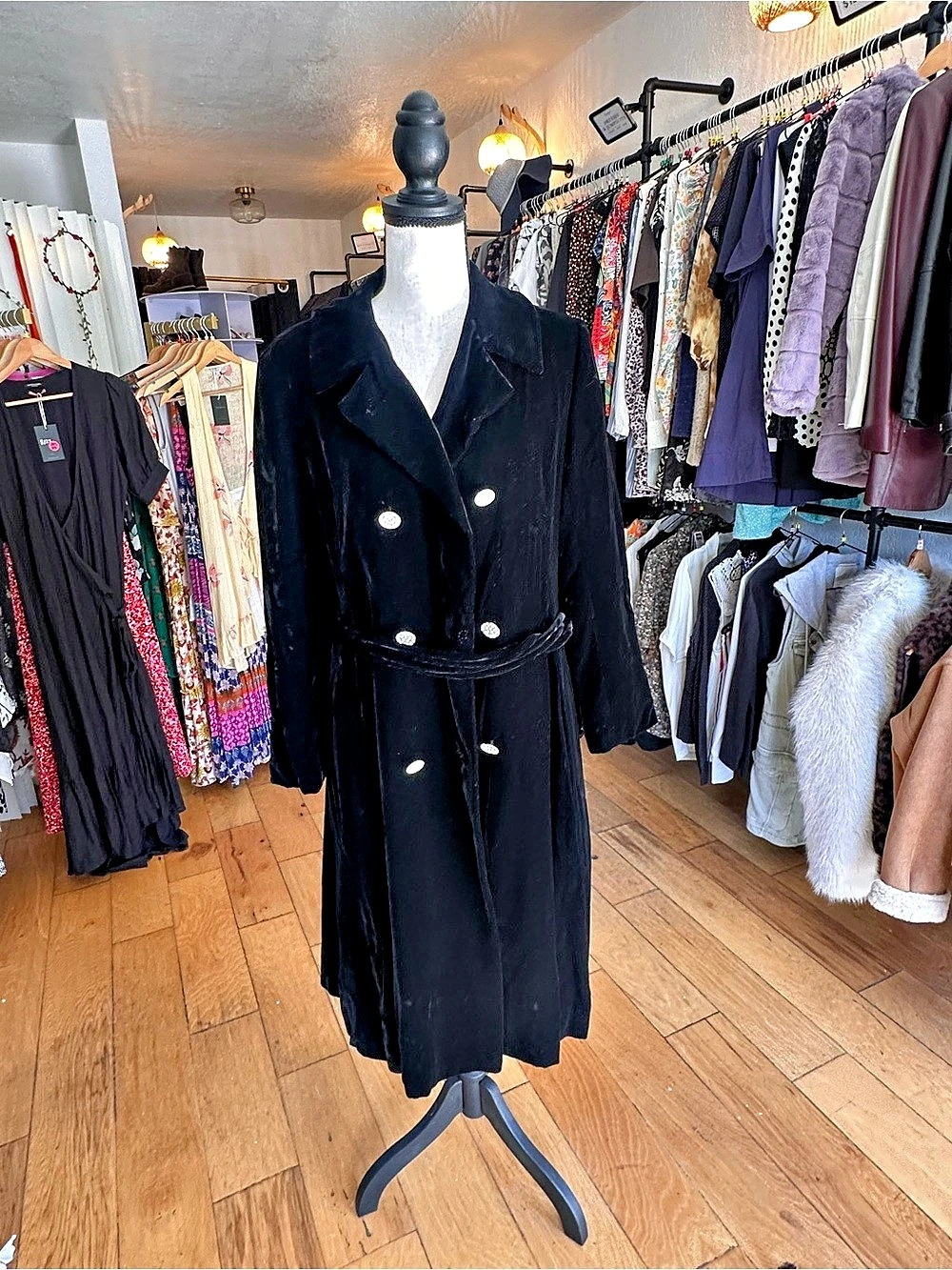 The Den Beverly Hills Vintage Black Velvet Double Breasted Coat